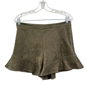 J.O.A. Los Angeles Women Shorts Vegan Suede Stretch Flared Hem Lined Green L*